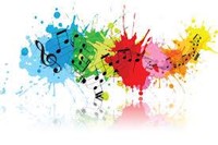 Music notes with splattered colors