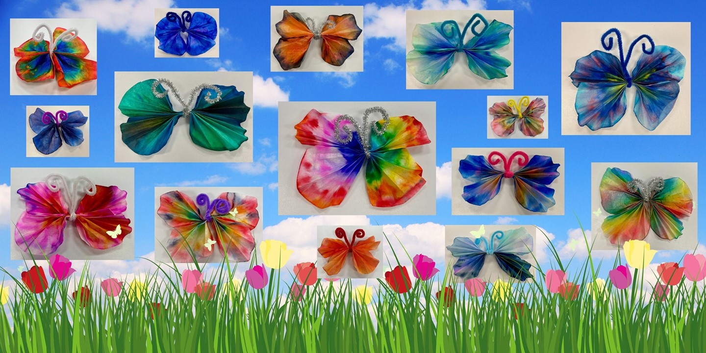 A collection of handmade colorful butterflies.