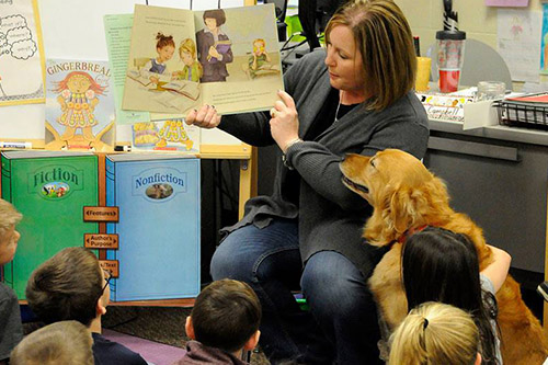 Teacher reading story to her students.